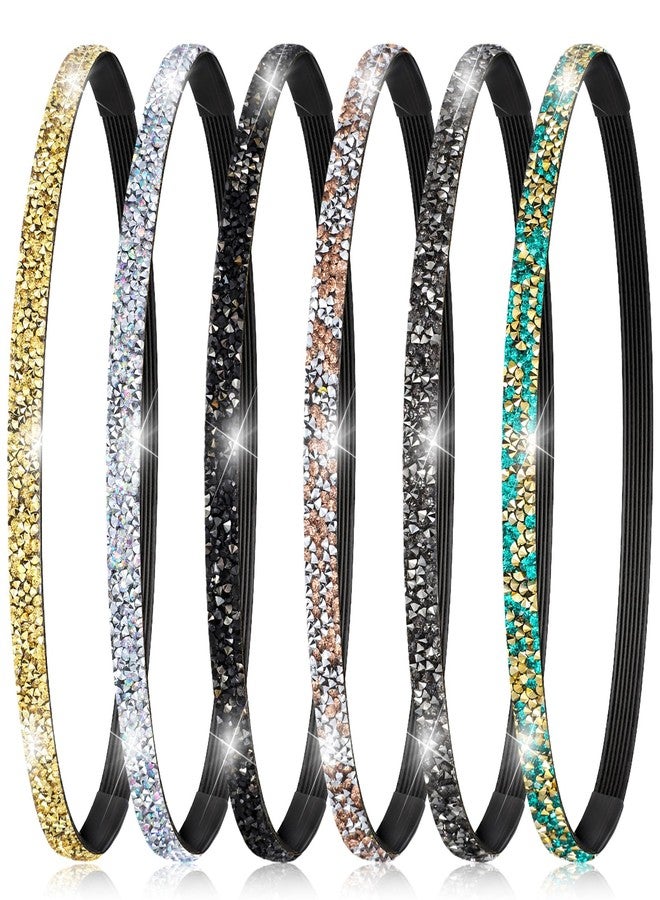 WJIAAA Sparkly Headbands for Women, 6 Pcs Elastic Headbandsfor Women Non Slip Shiny Rhinestone Headband Sweaty Bands Headbands for Sports Yoga Hair Accessories - Image 1